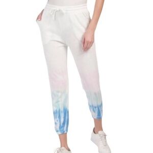 Splendid White Tie-Dye Joggers with Blue & Pink Dip Dye